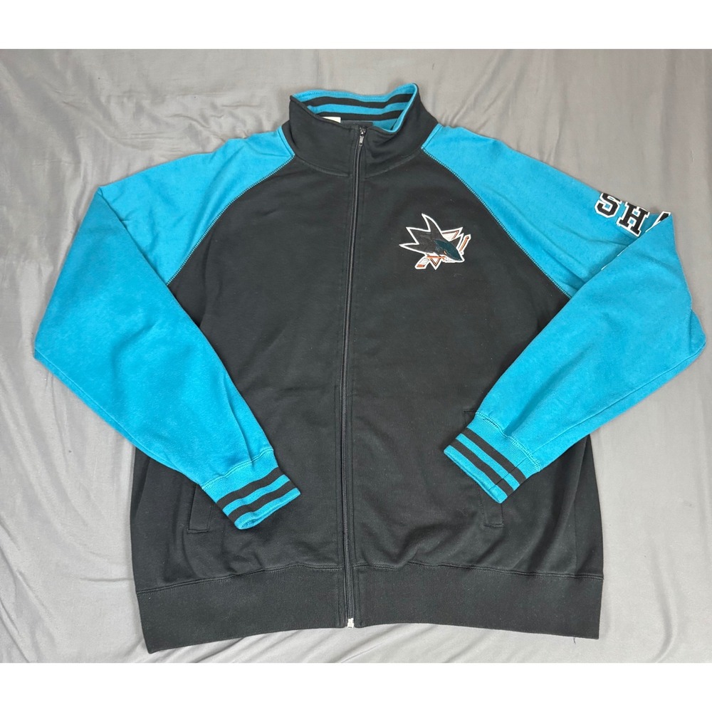 Old Time Hockey San Jose Sharks NHL Full Zip Track Jacket Mens XL Black Teal